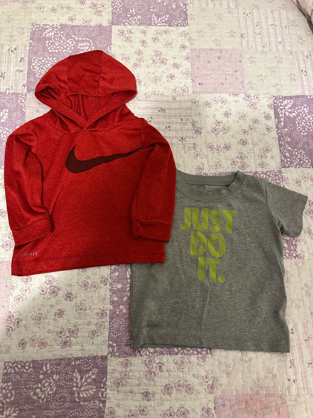 Nike Kids Red Hooded Sweatshirt with Gray 'Just Do It' Tee